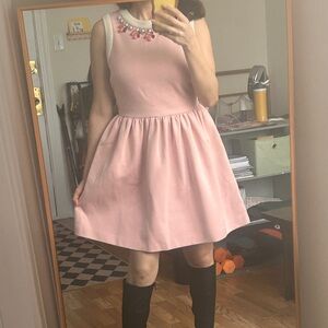 Pink Embellished Mock Neck Fit and Flare Dress